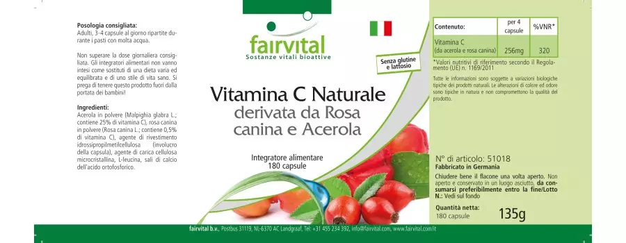 Vitamina C natural de Acerola - 180 cápsulas