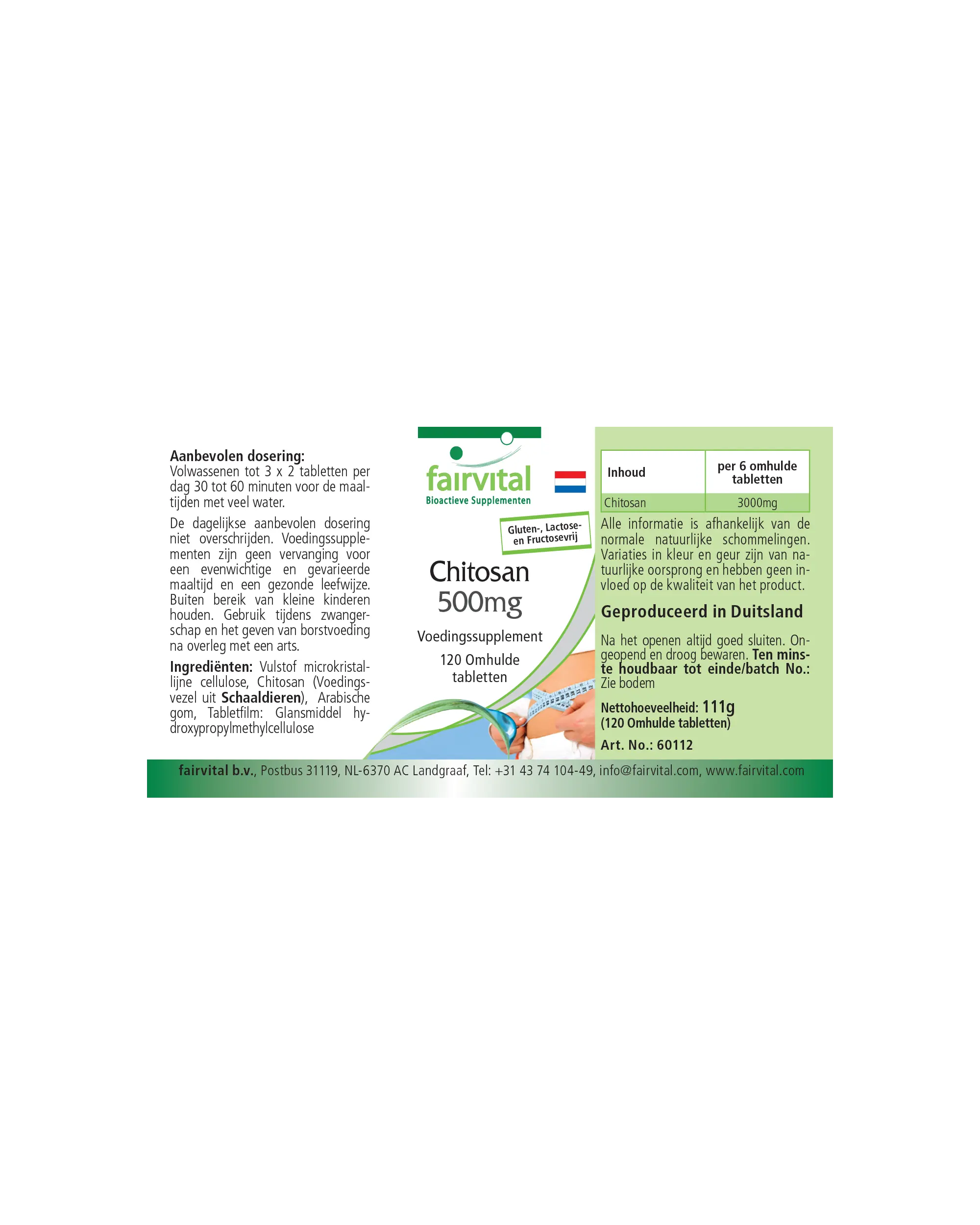 Chitosan 500mg - 120 filmomhulde tabletten - 3000mg per dagelijkse dosering - natuurlijke vezel - hoge dosering - gemakkelijk door te slikken | Fairvital