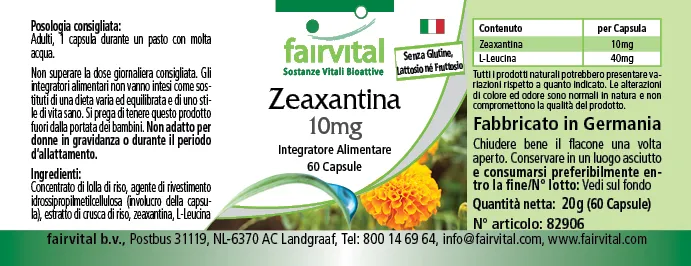 Zeaxanthin 10mg – 60 vegan capsules
