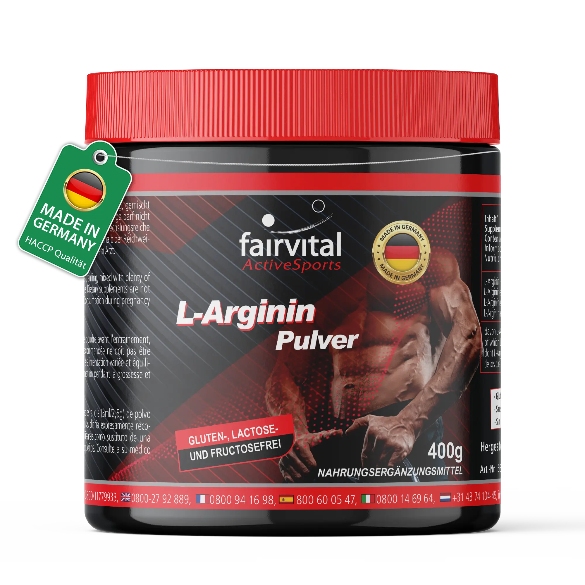 L-Arginin Pulver 400g - 100% pures L-Arginin HCL ohne Zusatzstoffe - Vegan | Fairvital