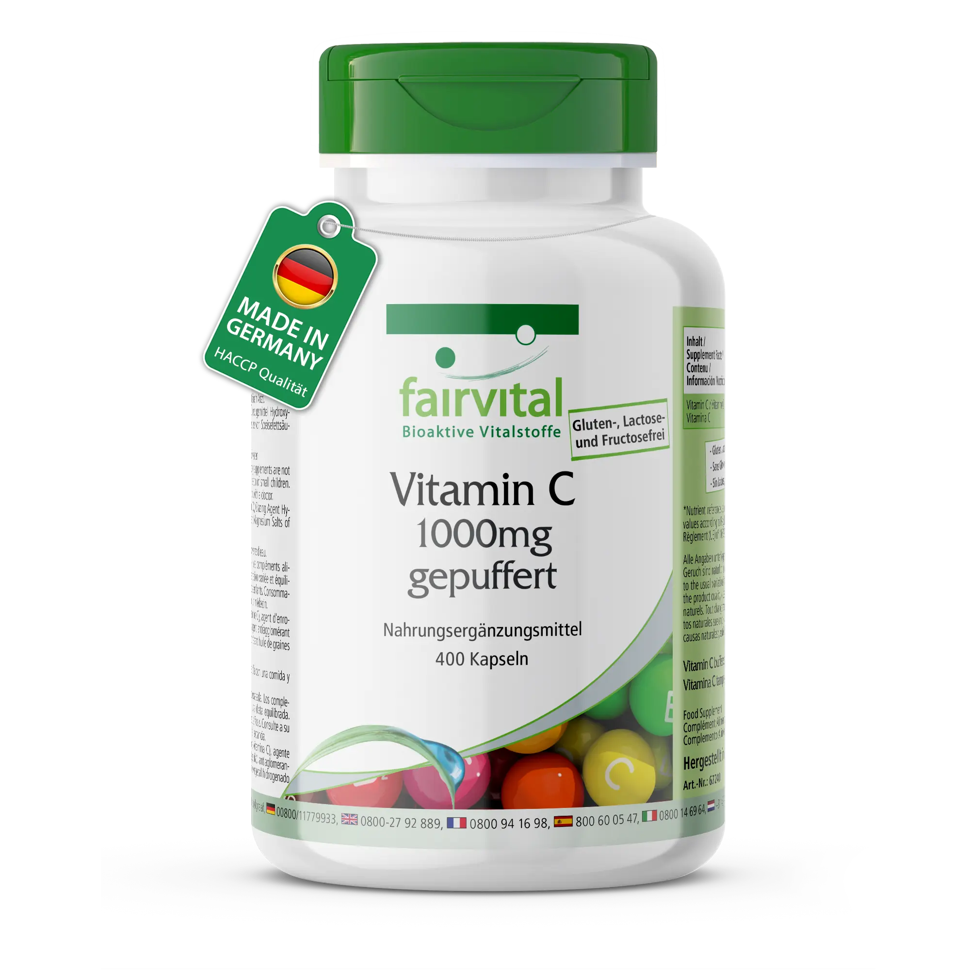 Vitamin C 1000mg gepuffert - 400 Kapseln - für Immunsystem, Kollagenbildung uvm. - abgedeckter Bedarf | Fairvital
