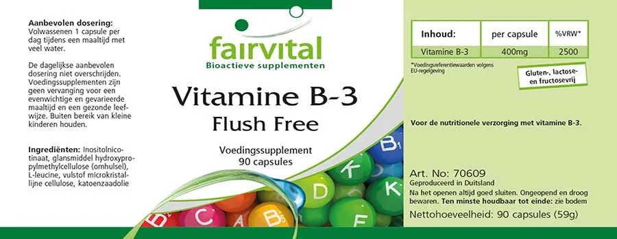 Vitamine B-3 Niacine Sans rougeurs - 90 gélules Vitamine B-3 Niacine Sans rougeurs - 90 gélules