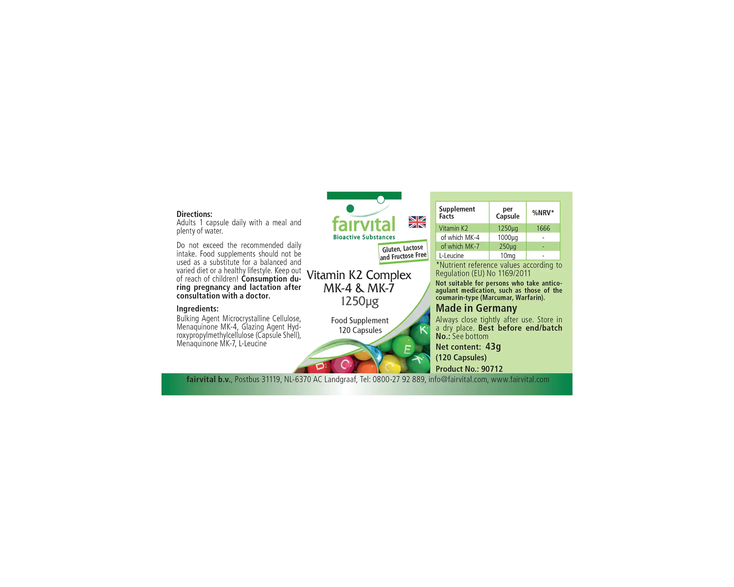 Vitamin K2 Komplex MK-4 & MK-7 1250µg