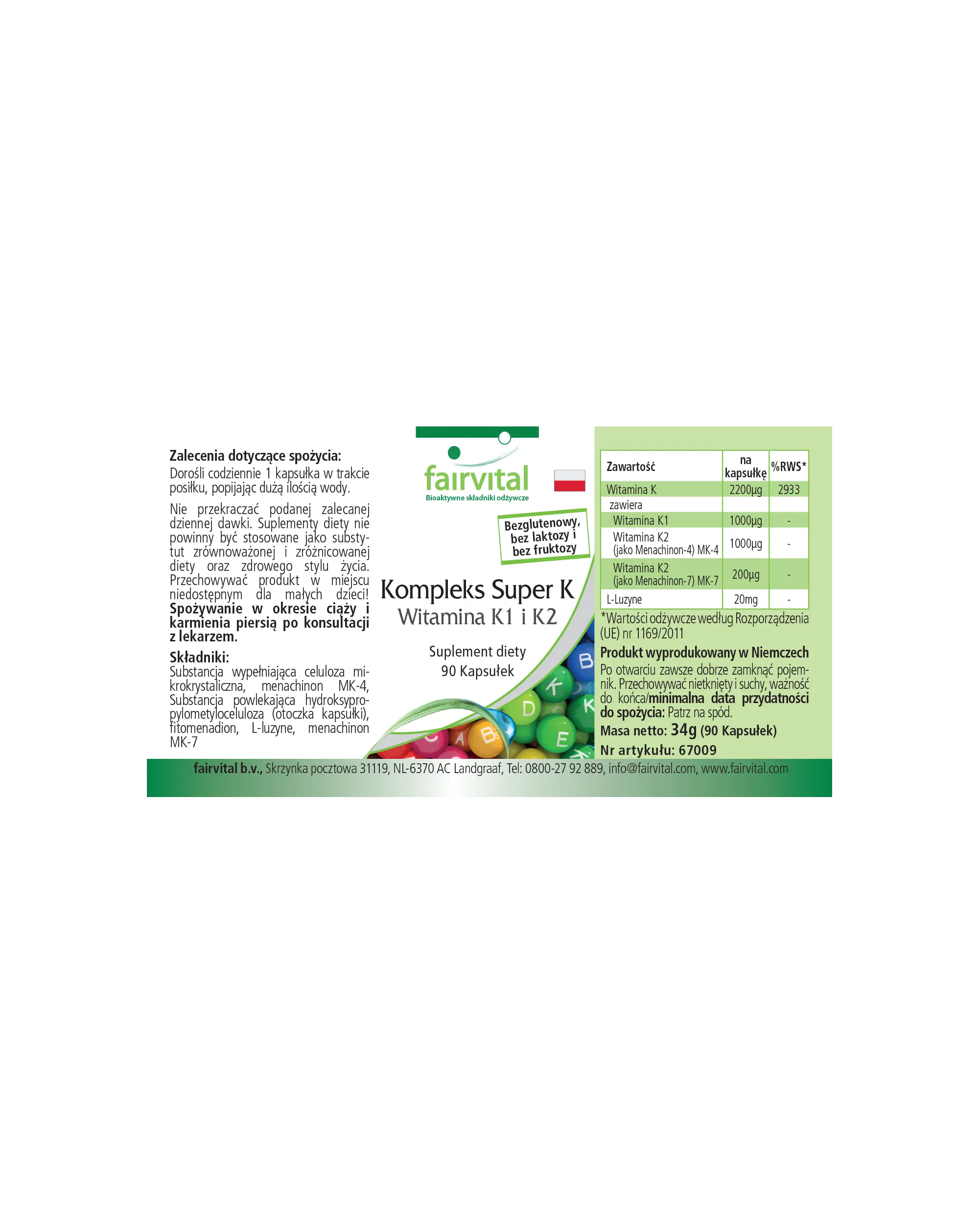 Super K Komplex Vitamin K1 und K2 - 90 Kapseln - für Knochen und Blutgerinnung - abgedeckter Bedarf - Vegan | Fairvital