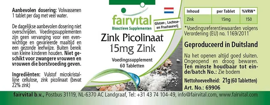 Picolinato de Zinc 15mg - 60 Comprimidos