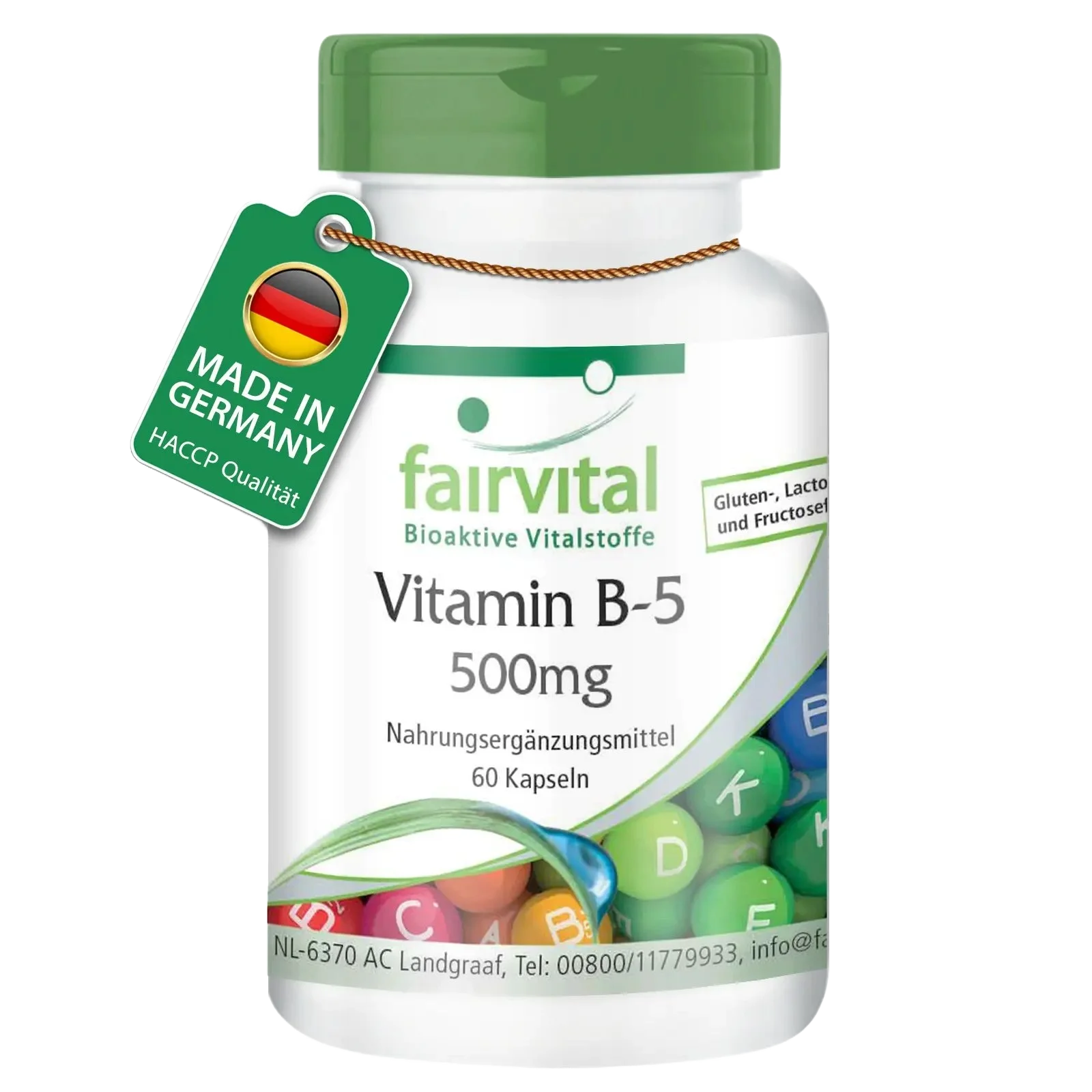 Vitamin B-5 500mg - 60 Kapseln - Pantothensäure - für geistige Leistung, gegen Müdigkeit | Fairvital Vitamin B-5 500mg - 60 Kapseln - Pantothensäure - für geistige Leistung, gegen Müdigkeit | Fairvital