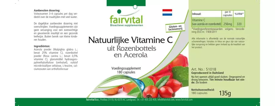 Natural Vitamin C from acerola - 180 capsules