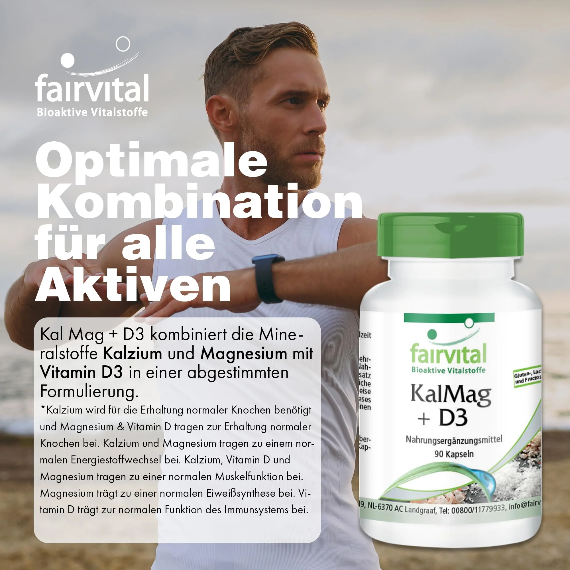 KalMag + D3 - 90 Kapseln - Calcium; Magnesium; Vitamin D3 - für Blutdruck; Muskeln; Knochen; uvm. | Fairvital