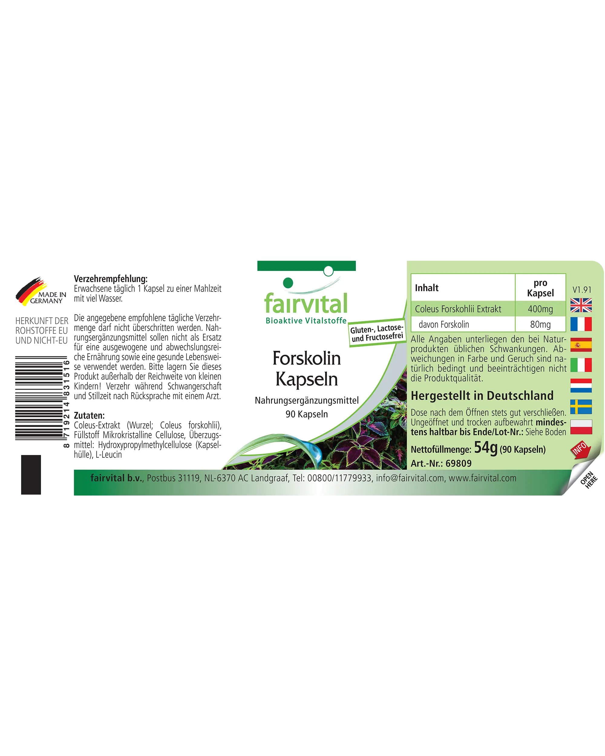 Cápsulas de Forskolina - 90 Cápsulas - Coleus Forskohlii - Vegano | Fairvital