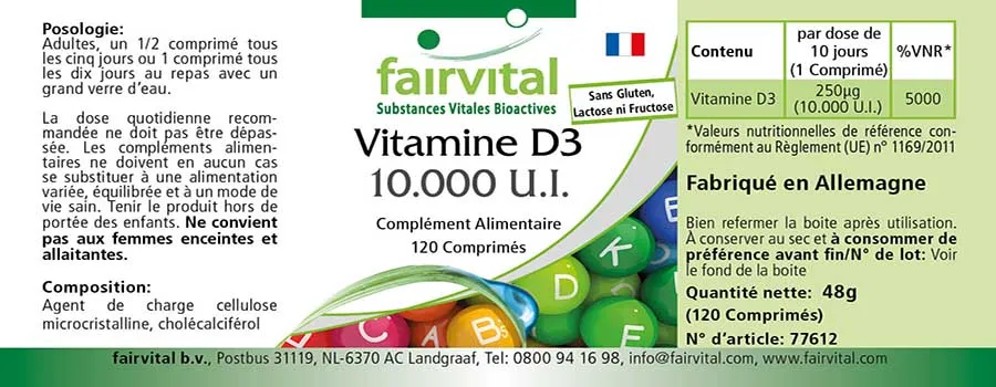 Vitamine D3 10.000 U.I. - 120 comprimés