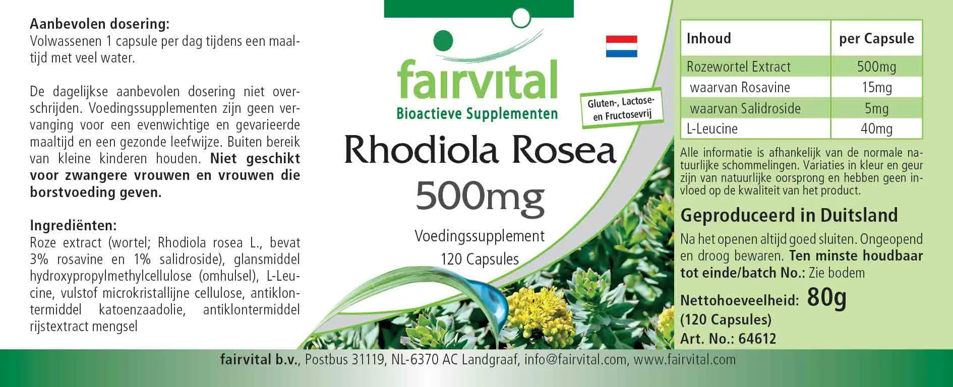 Rhodiola Rosea 500mg - 120 Cápsulas