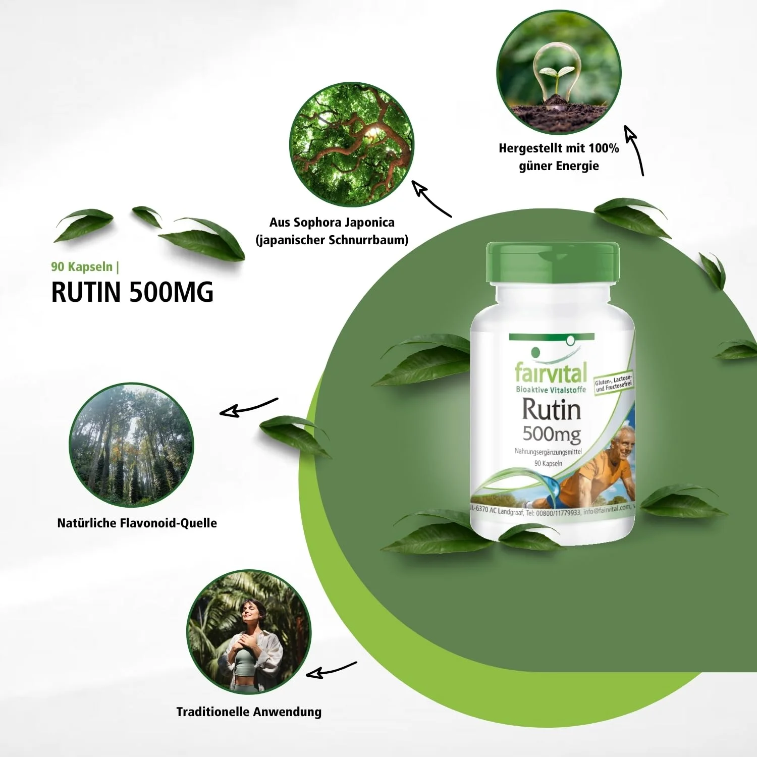 Rutin 500mg - 90 Kapseln - Sophora japonica - Hochdosiert und Vegan | Fairvital