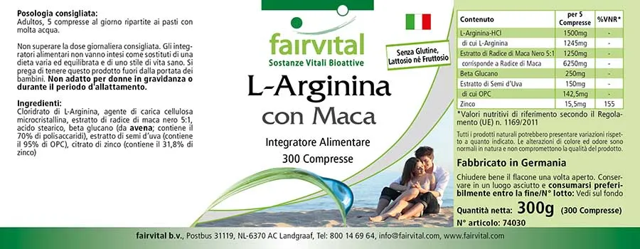 L-arginina con maca - 300 comprimidos