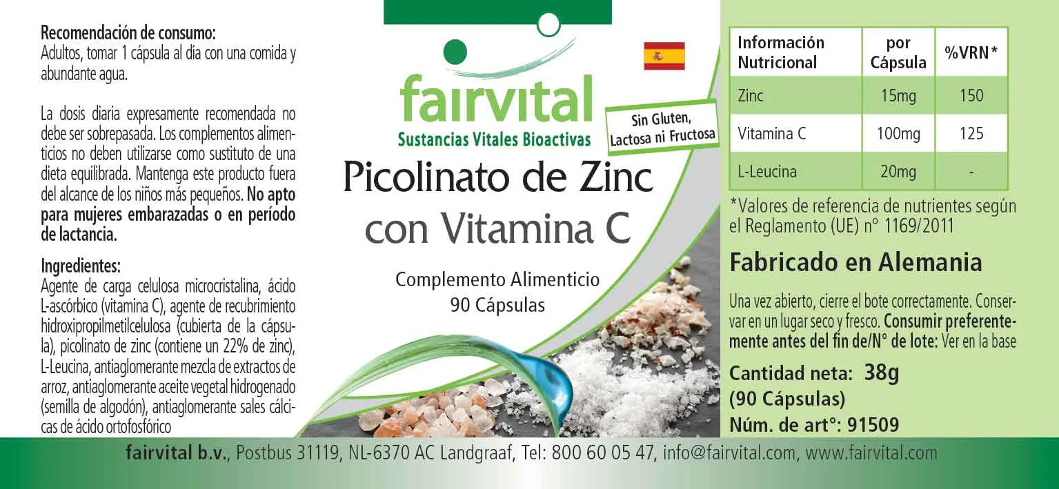 Zinkpicolinaat met vitamine C - 90 capsules