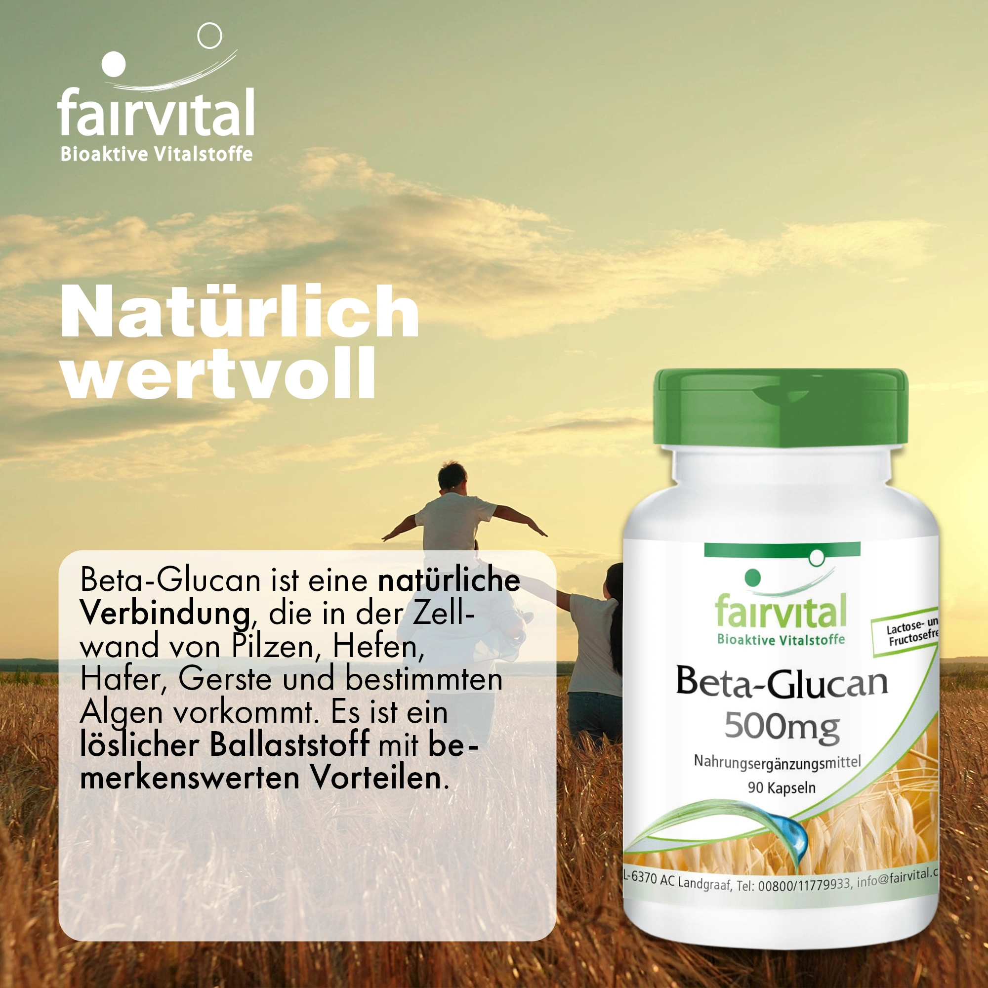 Beta-Glucan 500mg - 90 Kapseln - 70% Polysaccharide aus Hafer - Hochdosiert und Vegan | Fairvital