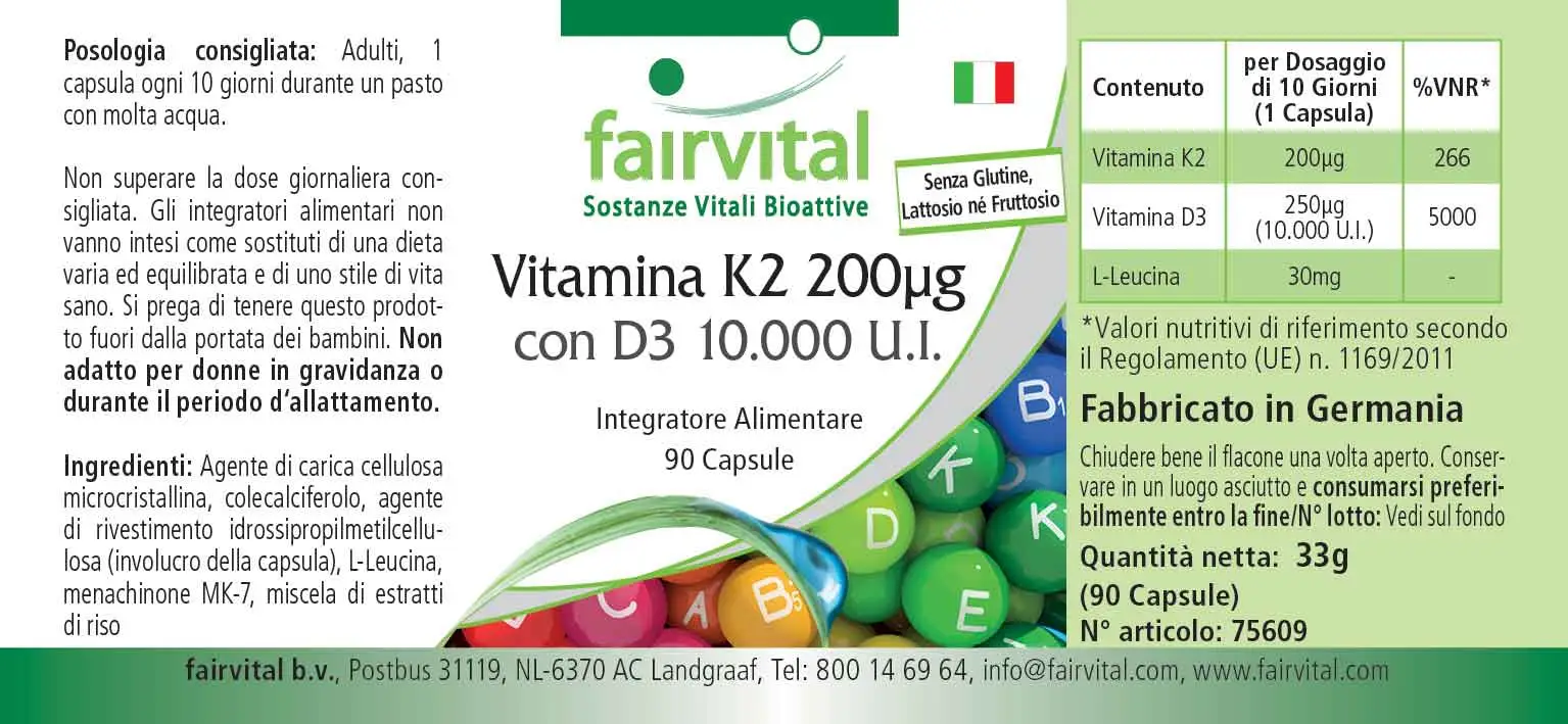 Vitamin K2 200µg mit D3 10000 I.E. - 90 Kapseln - für Knochen, Blutgerinnung uvm. | Fairvital Vitamin K2 200µg mit D3 10000 I.E. - 90 Kapseln - für Knochen, Blutgerinnung uvm. | Fairvital