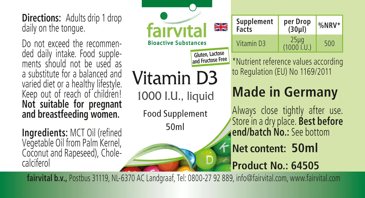 Vitamine D3 vloeistof - 1000 I.U. per druppel - 50ml