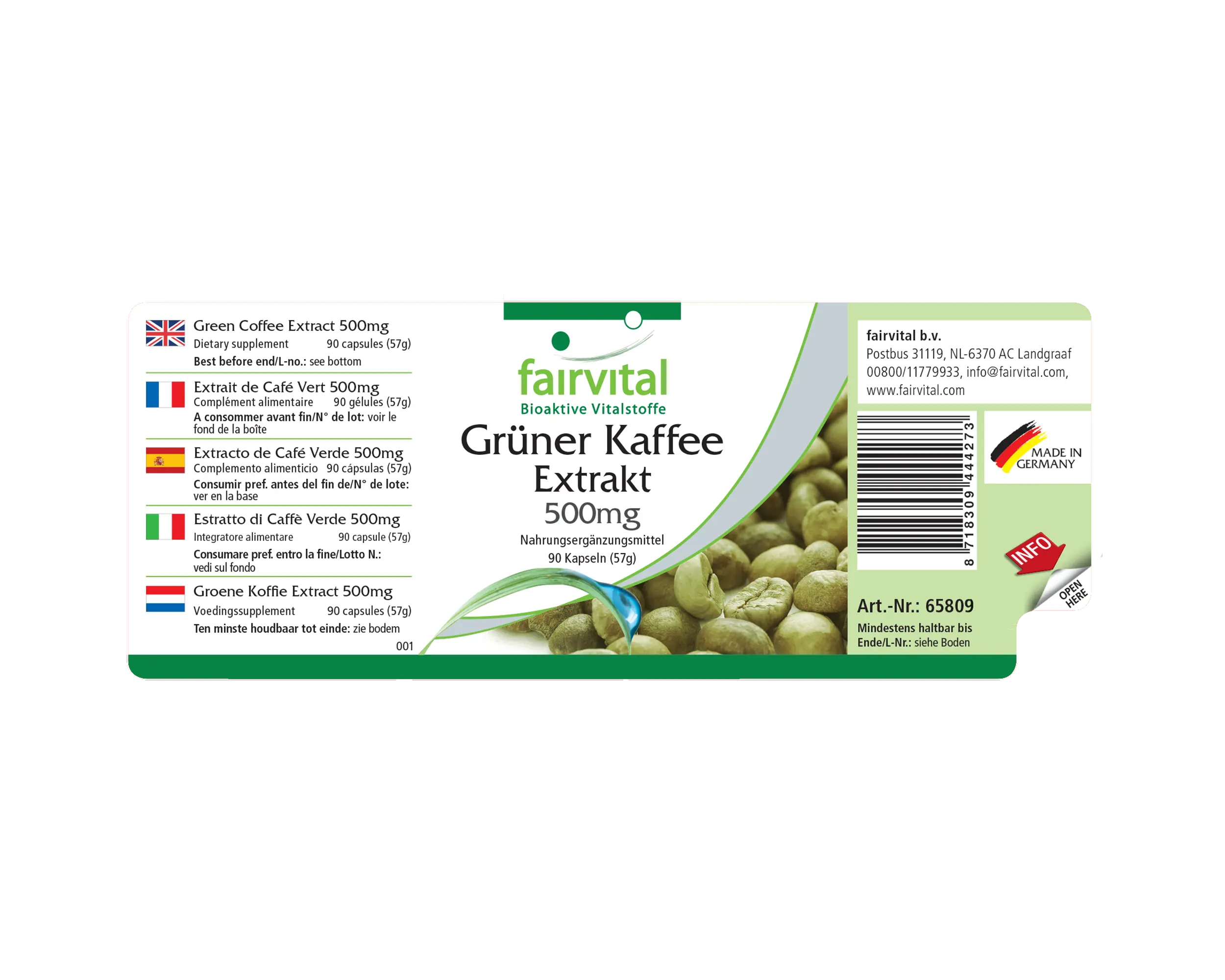 Grüner Kaffee Extrakt 500mg - 90 Kapseln - Standardisiert auf 45% Chlorogensäure - Hochdosiert und Vegan | Fairvital Grüner Kaffee Extrakt 500mg - 90 Kapseln - Standardisiert auf 45% Chlorogensäure - Hochdosiert und Vegan | Fairvital
