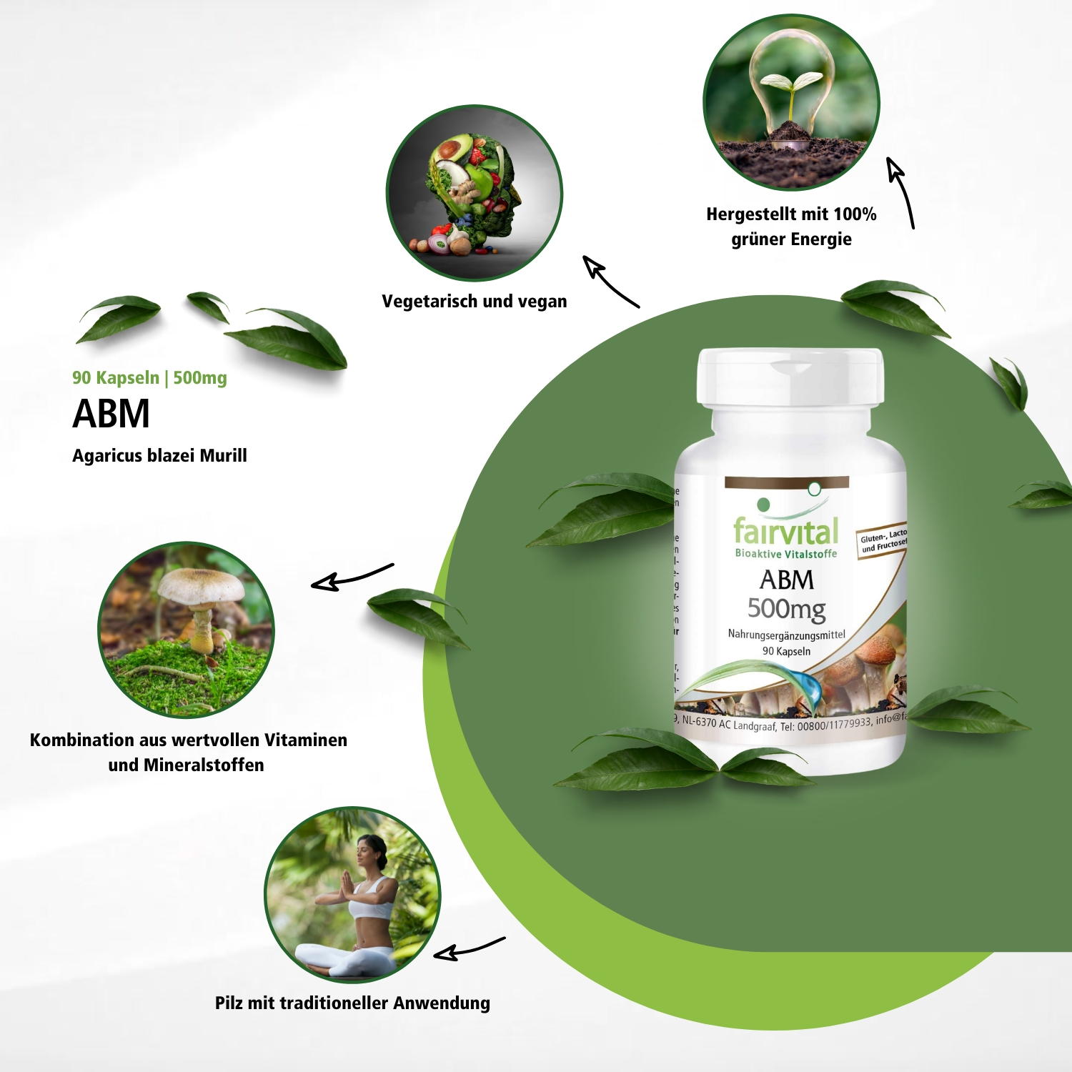 ABM 500mg - 90 Kapseln - Agaricus blazei Murill - Schluckfreundlich - Hochdosiert und Vegan | Fairvital