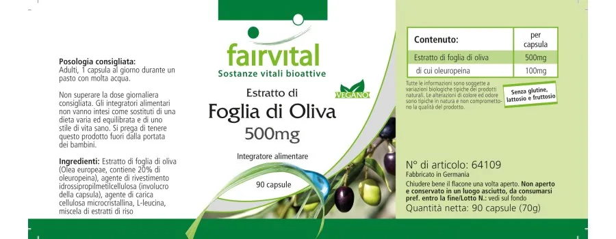 Extracto de hojas de olivo 500mg - 90 Cápsulas
