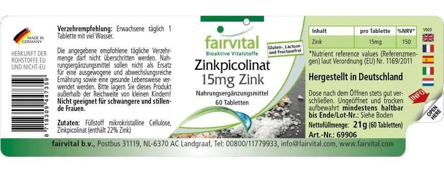 Zinkpicolinaat met 15mg zink - 60 tabletten