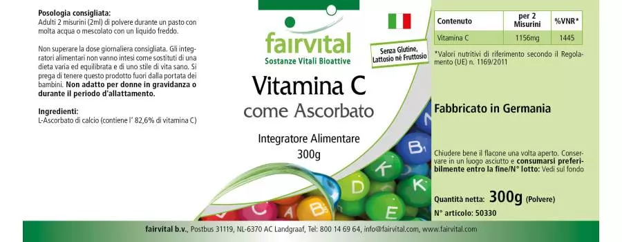 Vitamine C sous forme d'ascorbate - 300g de poudre