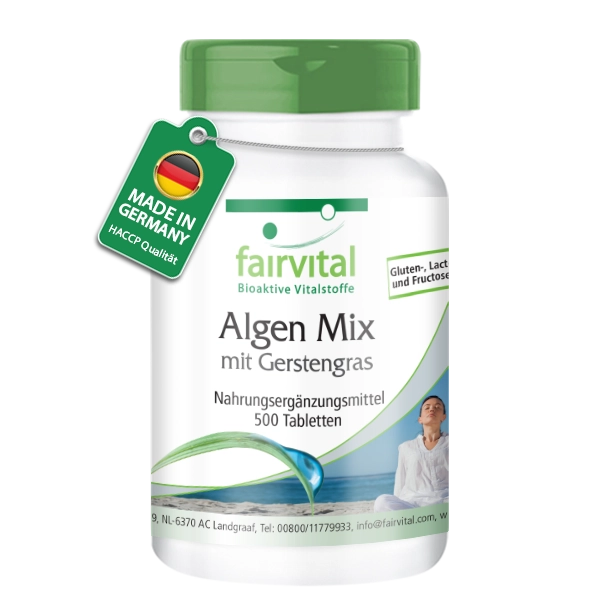 Algen Mix mit Spirulina, Chlorella und Gerstengras - 500 Tabletten - Hochdosiert und Vegan | Fairvital