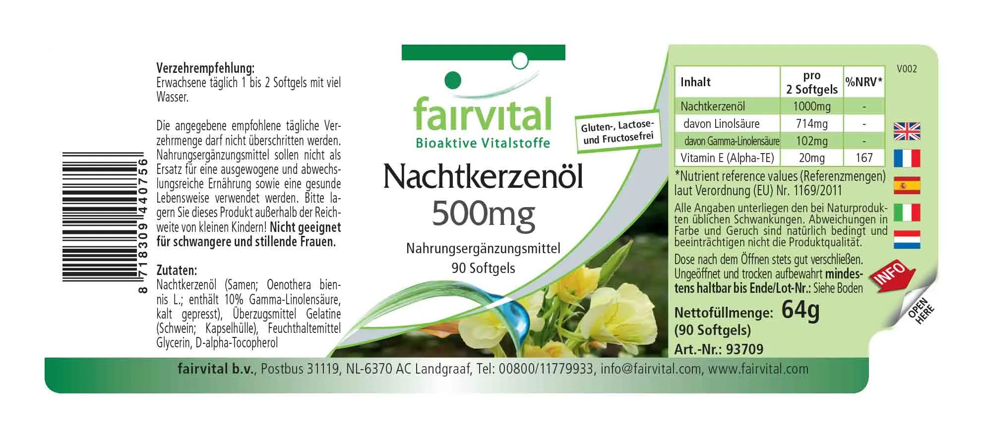 Huile d'onagre 500mg - 90 capsules molles Huile d'onagre 500mg - 90 capsules molles