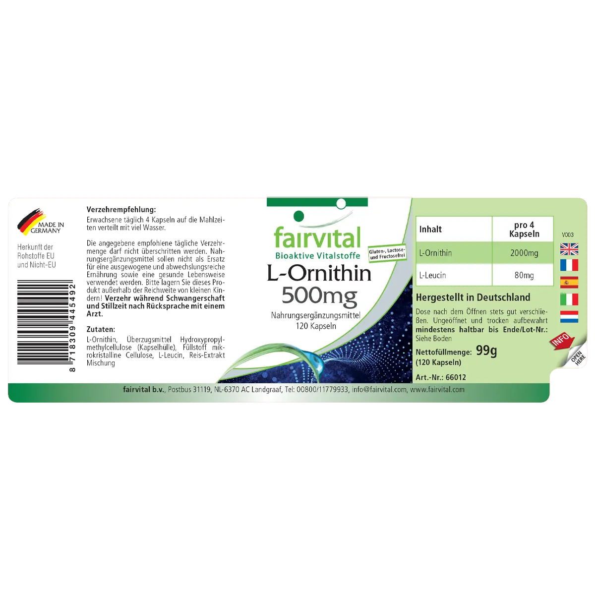 L-Ornithin 500mg - 120 Kapseln - Hochdosiert und Vegan | Fairvital L-Ornithin 500mg - 120 Kapseln - Hochdosiert und Vegan | Fairvital