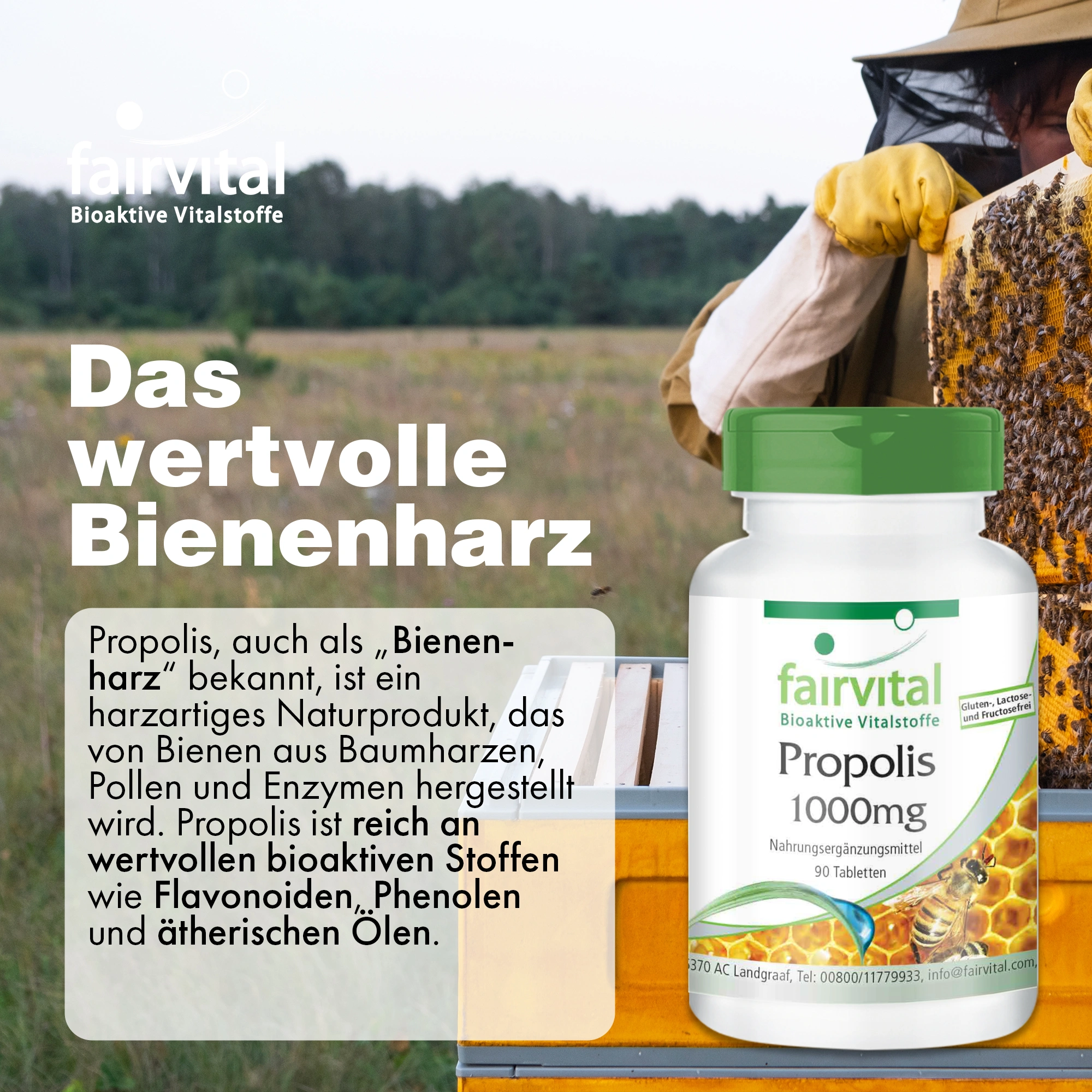 Bienen Propolis 1000mg - 90 Tabletten - Natürliches Bienenharz Extrakt - 3% Galangin - Hochdosiert | Fairvital