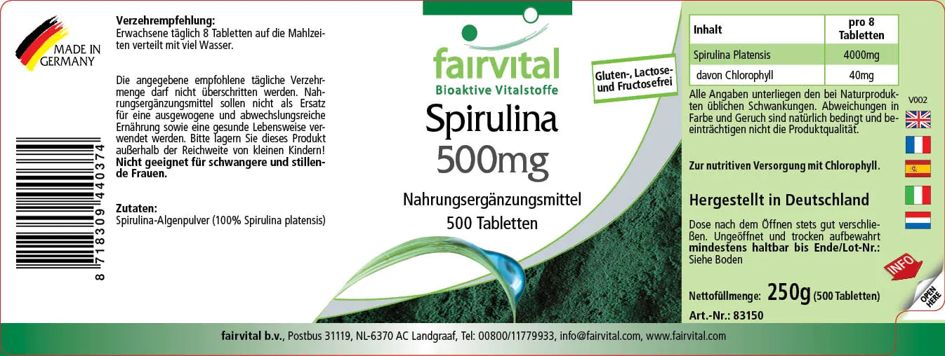 Spirulina 500mg - 500 tabletten