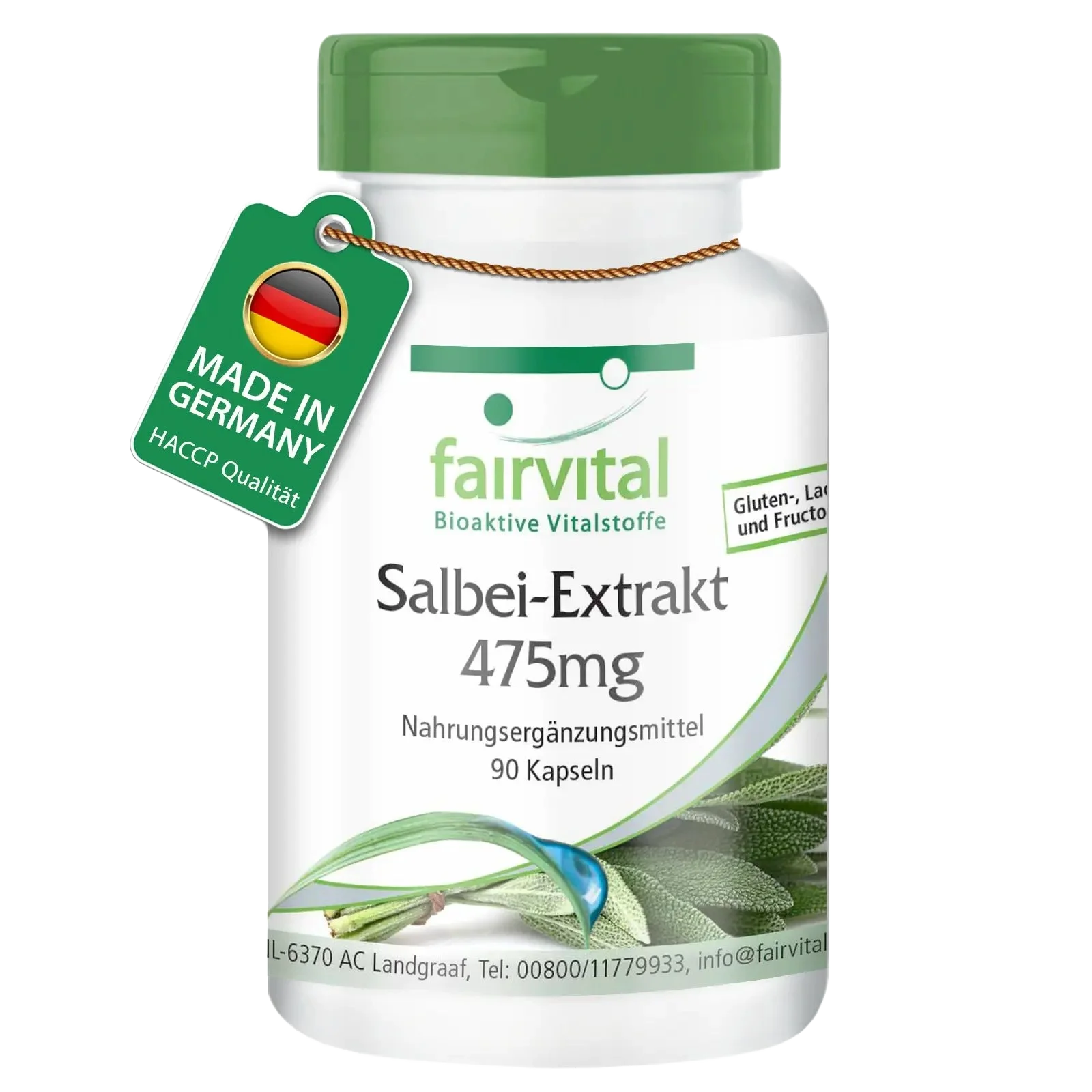 Salbei Extrakt 475mg - 90 Kapseln - 2% essentielle Öle - Salvia officinalis - Vegan | Fairvital Salbei Extrakt 475mg - 90 Kapseln - 2% essentielle Öle - Salvia officinalis - Vegan | Fairvital