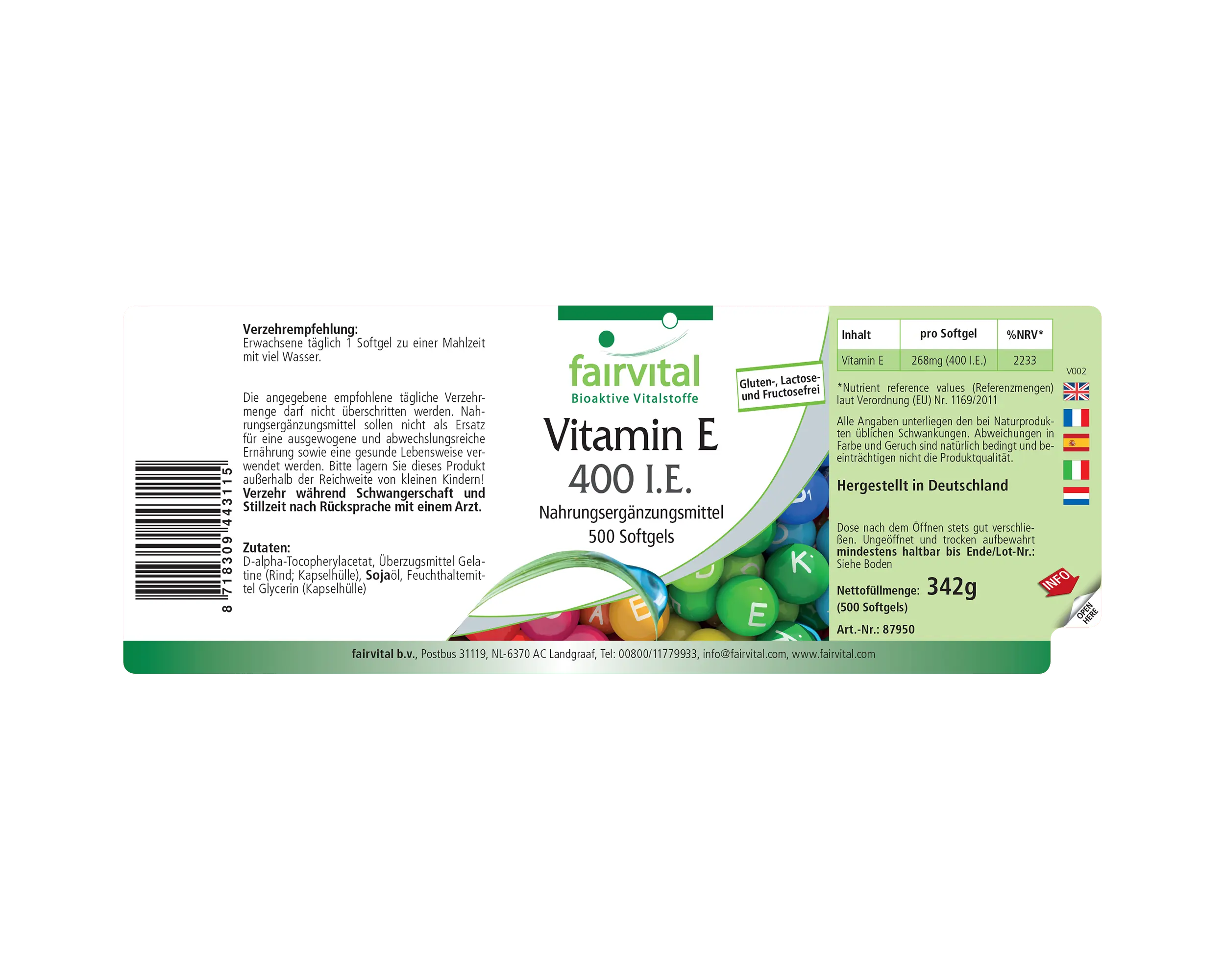 Vitamine E 400 UI - Flacon avantageux - 500 capsules molles