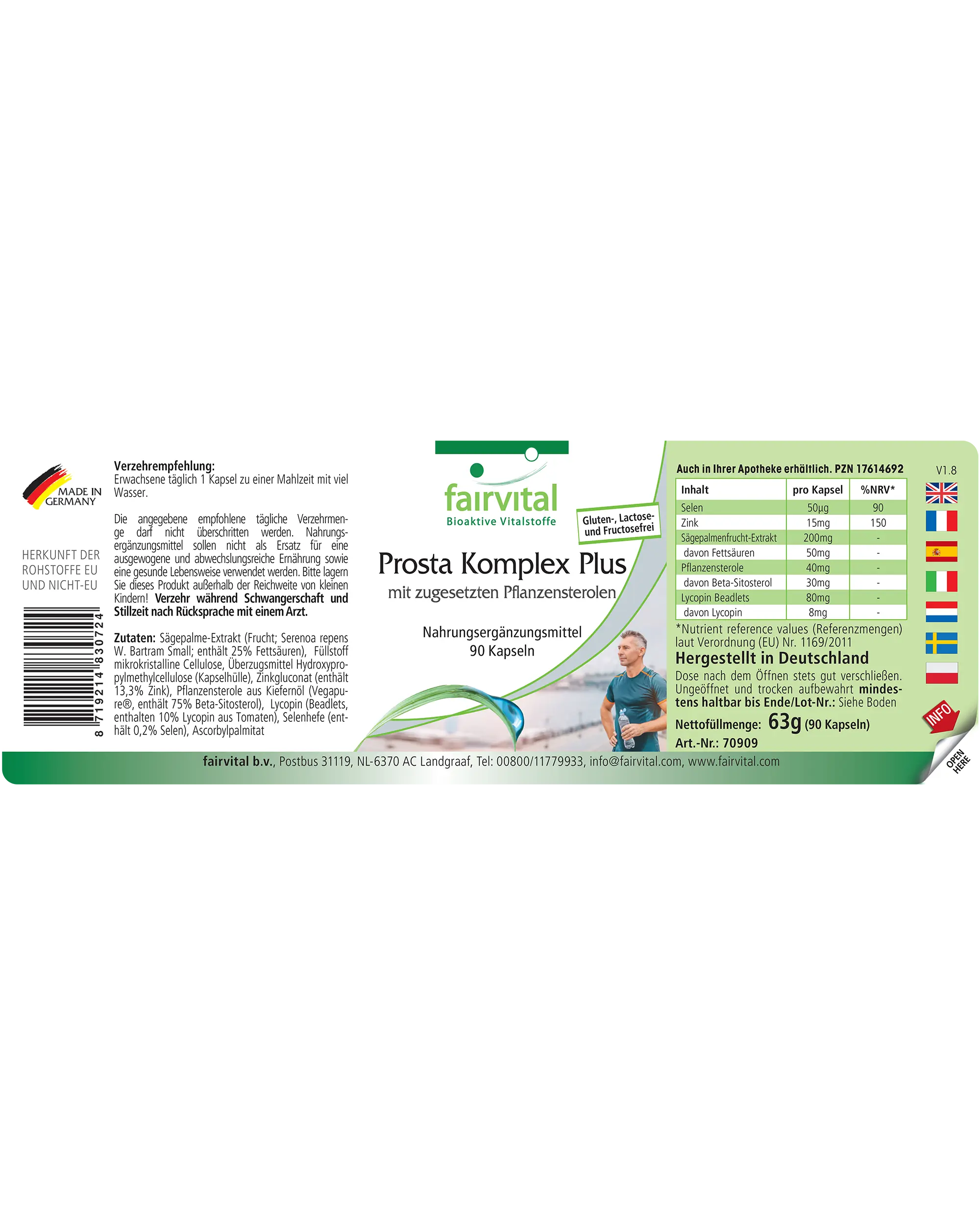 Prosta Komplex + zugesetzte Pflanzensterole - 90 Kapseln - mit Zink, Selen - für Immunsystem, Zellteilung uvm. | Fairvital