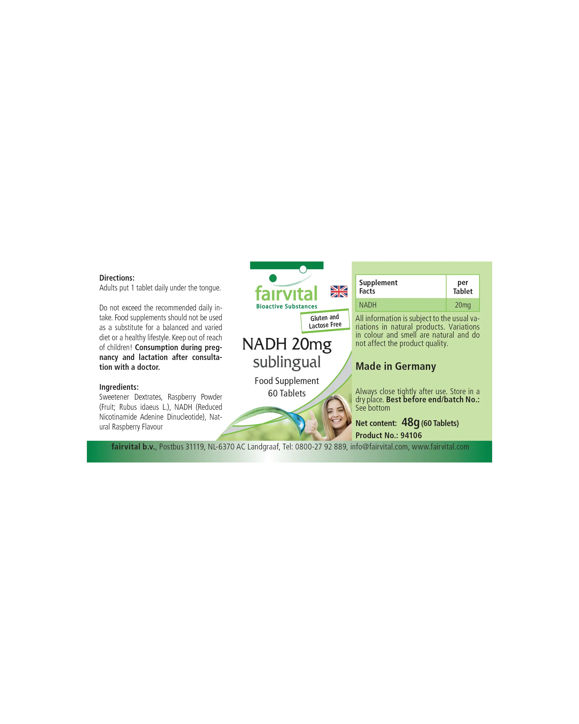 NADH 20mg sublingual-60 Tabletten zum Lutschen-Vegan | Fairvital