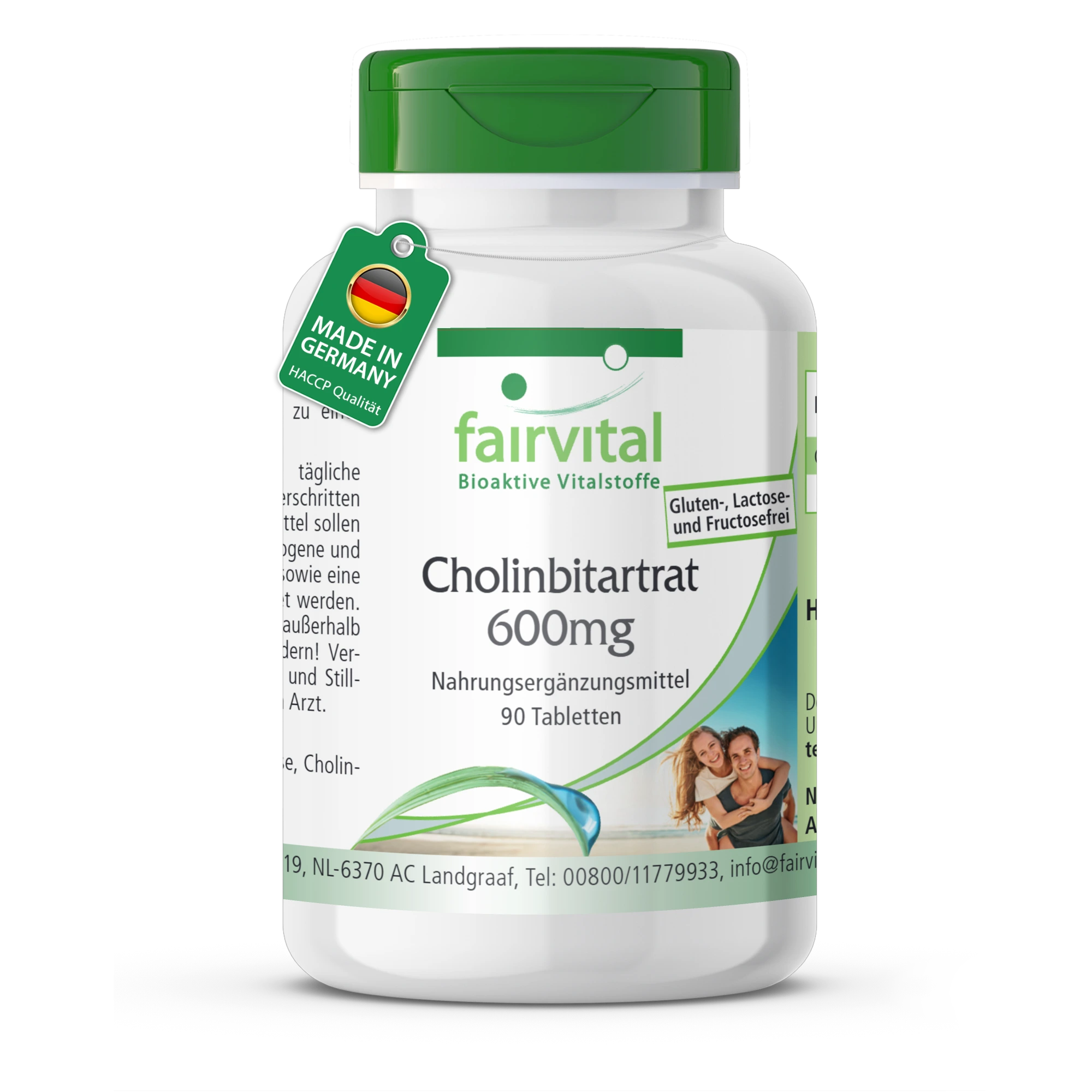 Cholinbitartrat 600mg - 90 Tabletten - für Leberfunktion; Fettstoffwechsel uvm.  - Vegan | Fairvital