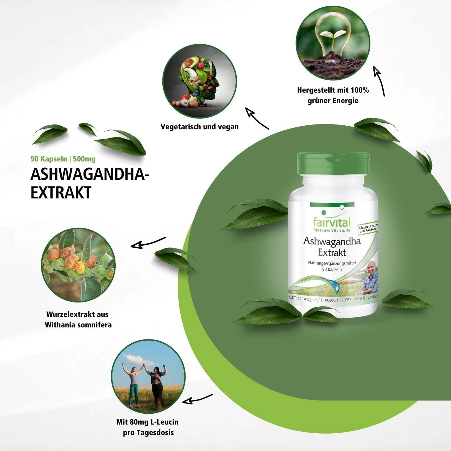 Ashwagandha Extrakt - 90 Kapseln - Hochdosiert und Vegan | Fairvital