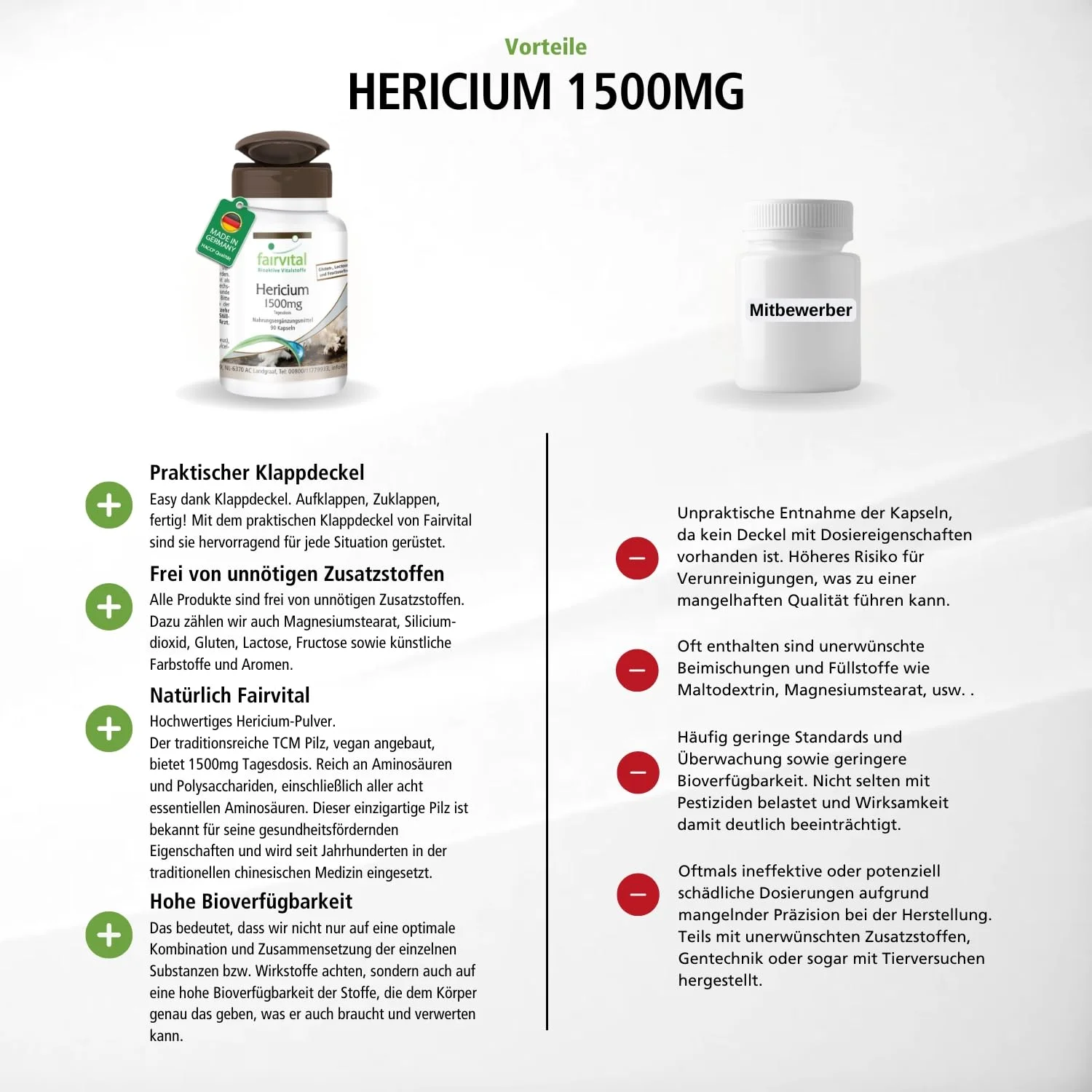Hericium 1500mg Tagesdosis - 90 Kapseln - schluckfreundlich - Hericium Erinaceus - hochdosiert und vegan | Fairvital