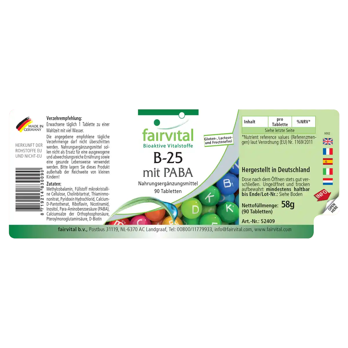 Vitamin B Complex B-25 with PABA - 90 Tablets
