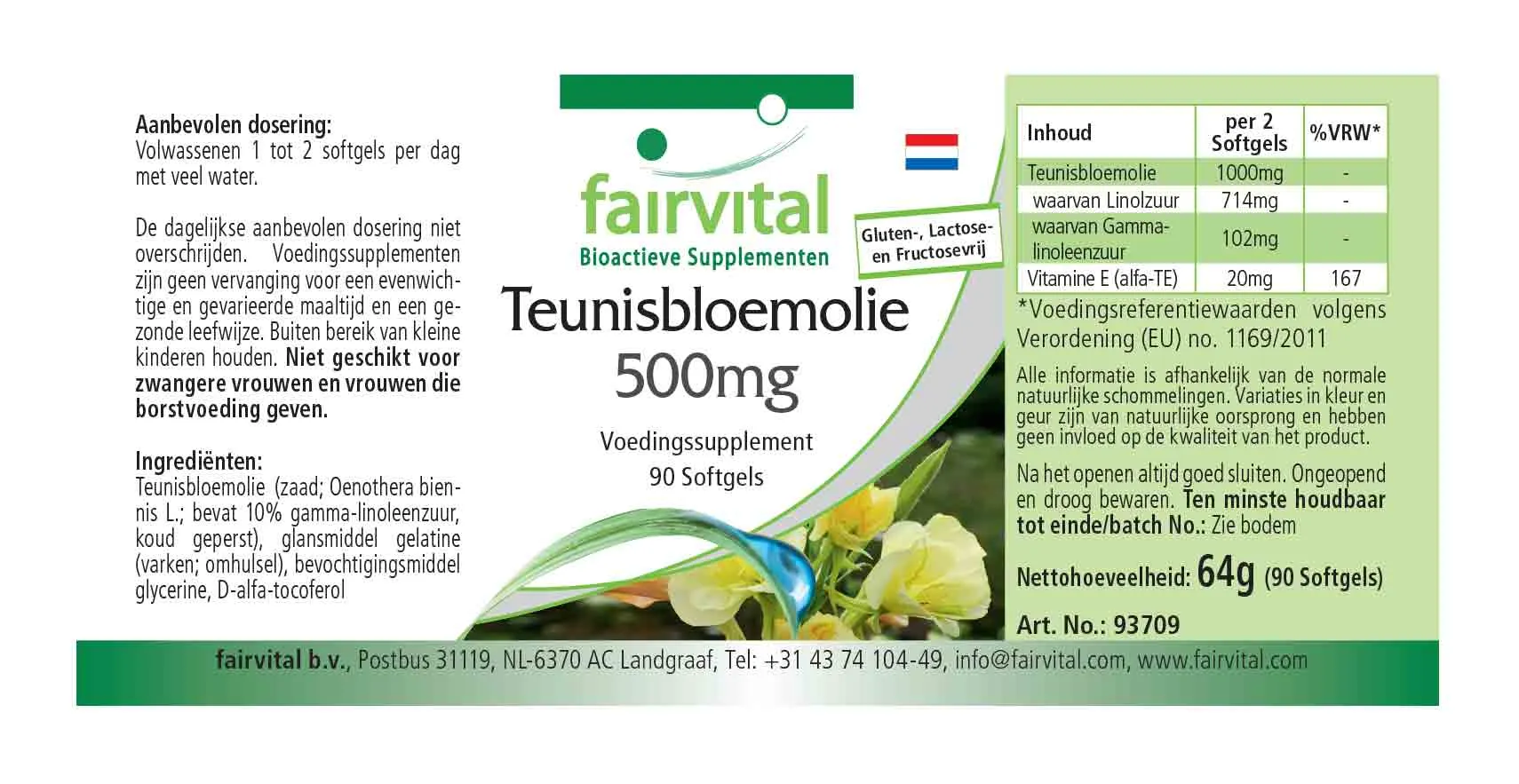 Teunisbloemolie 500mg - 90 softgels