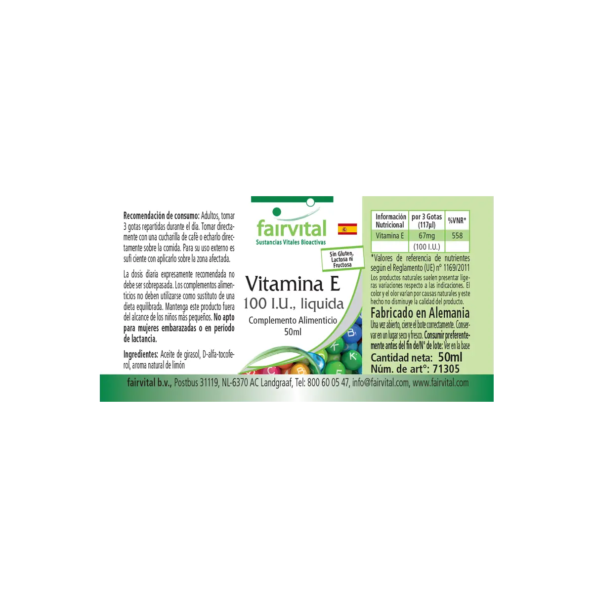 Vitamine E Olie 100 I.U. per 3 druppels - 50ml