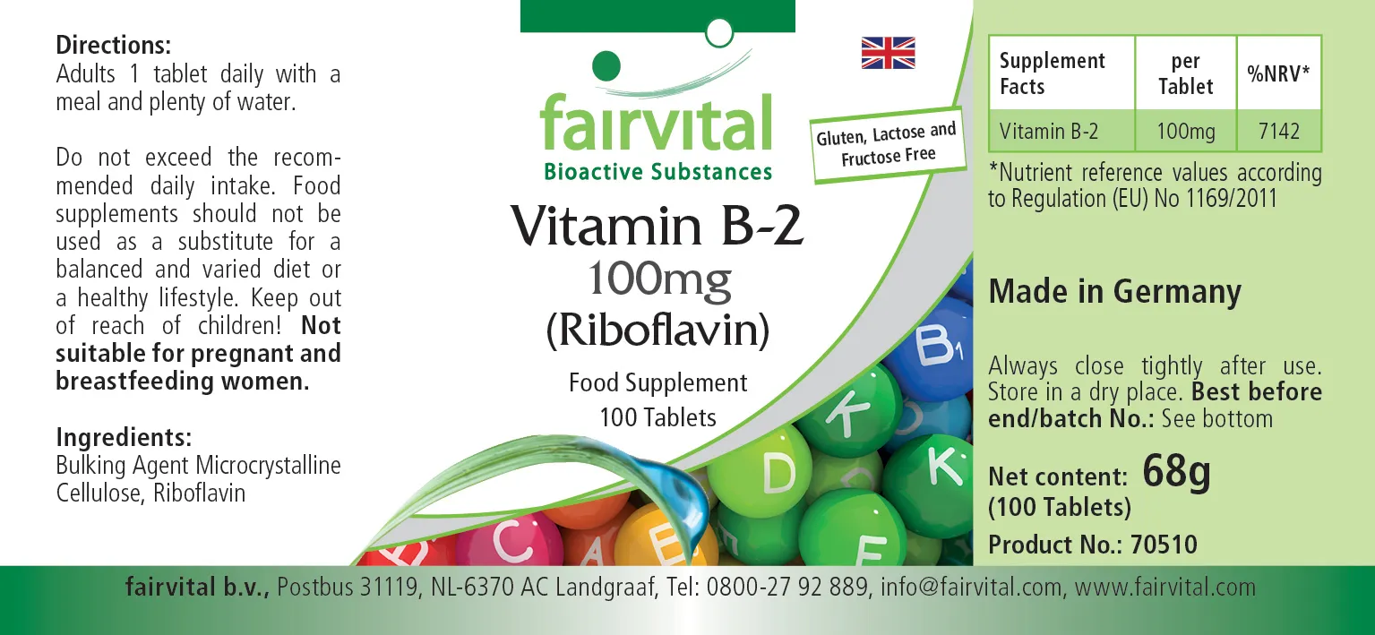 Vitamine B2 (riboflavine) 100mg - 100 comprimés