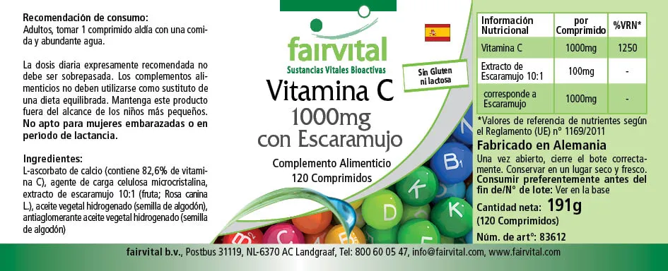 Vitamina C 1000mg con escaramujo - 120 comprimidos