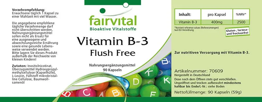 Vitamine B-3 Niacine Sans rougeurs - 90 gélules Vitamine B-3 Niacine Sans rougeurs - 90 gélules