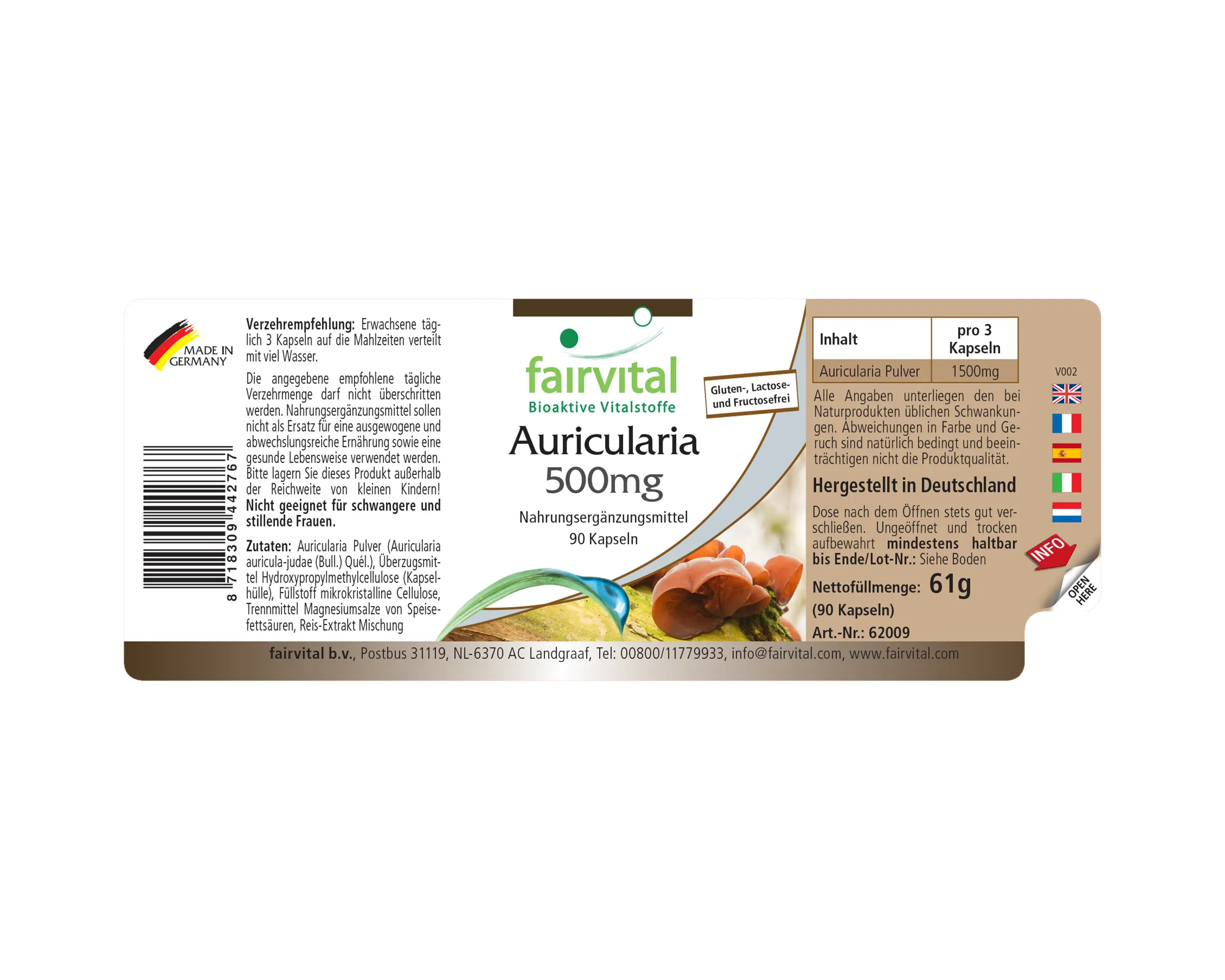 Auricularia 500mg - 90 Kapseln - Hochdosiert und vegan | Fairvital Auricularia 500mg - 90 Kapseln - Hochdosiert und vegan | Fairvital