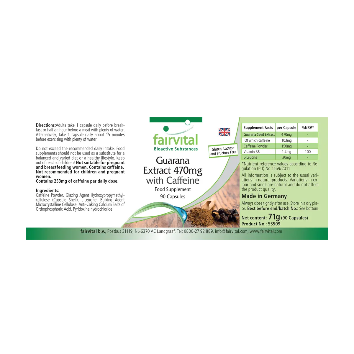 Extracto de guaraná 470mg con cafeína Extracto de guaraná 470mg con cafeína