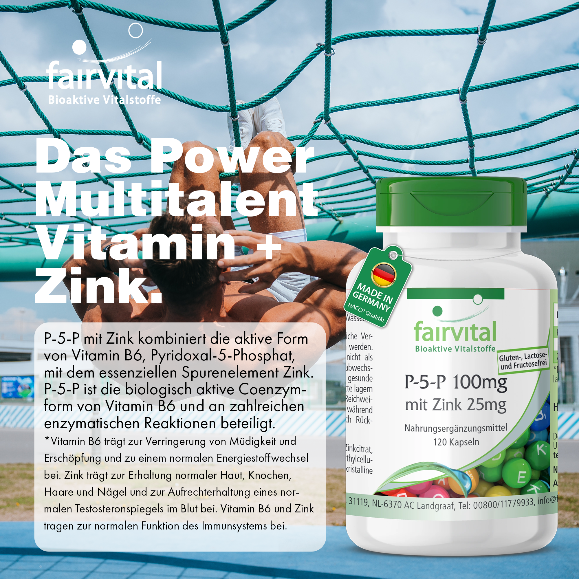 P-5-P 100mg mit Zink 25mg - 120 Kapseln - für Energie, Nervensystem uvm. - hochdosiert und vegan | Fairvital