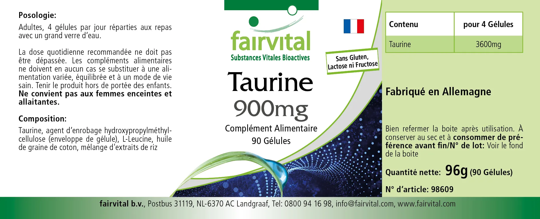 Taurine 900mg - 90 gélules Taurine 900mg - 90 gélules