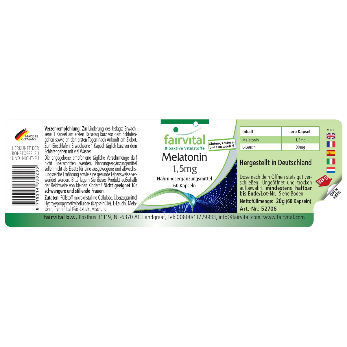 Melatonin 1,5mg - 60 Kapseln - Vegan | Fairvital Melatonin 1,5mg - 60 Kapseln - Vegan | Fairvital