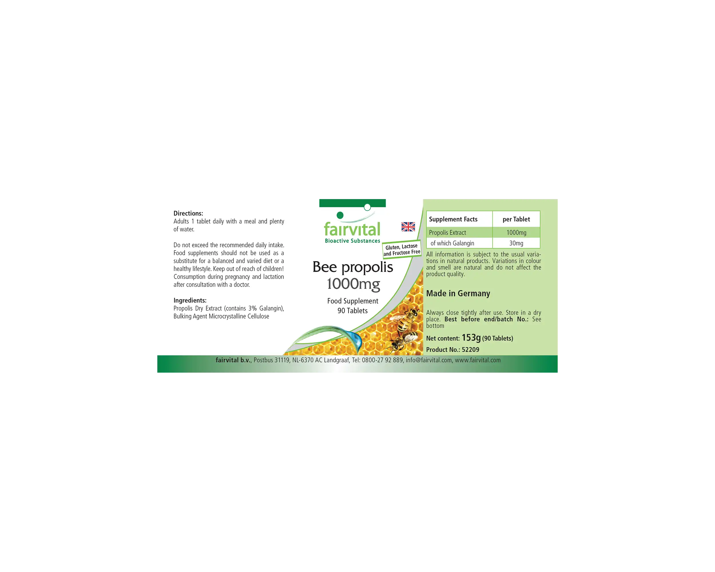 Bienen Propolis 1000mg - 90 Tabletten - Natürliches Bienenharz Extrakt - 3% Galangin - Hochdosiert | Fairvital